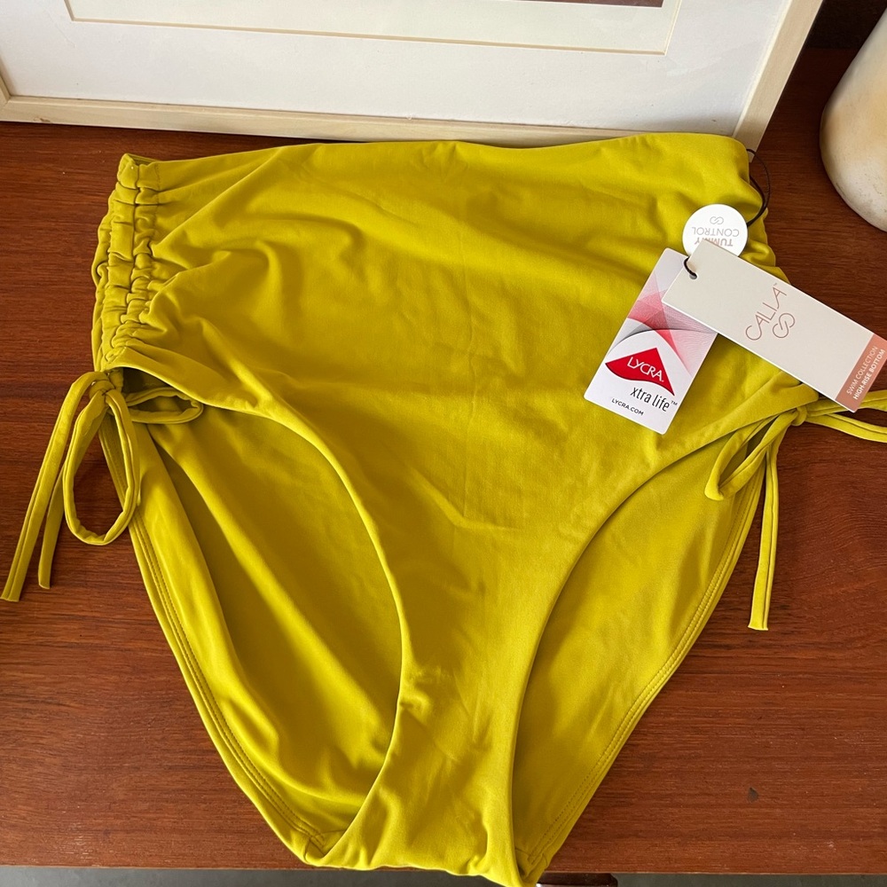 Calia High-Waisted Ruched “Acid Atlas” Swim Bottoms